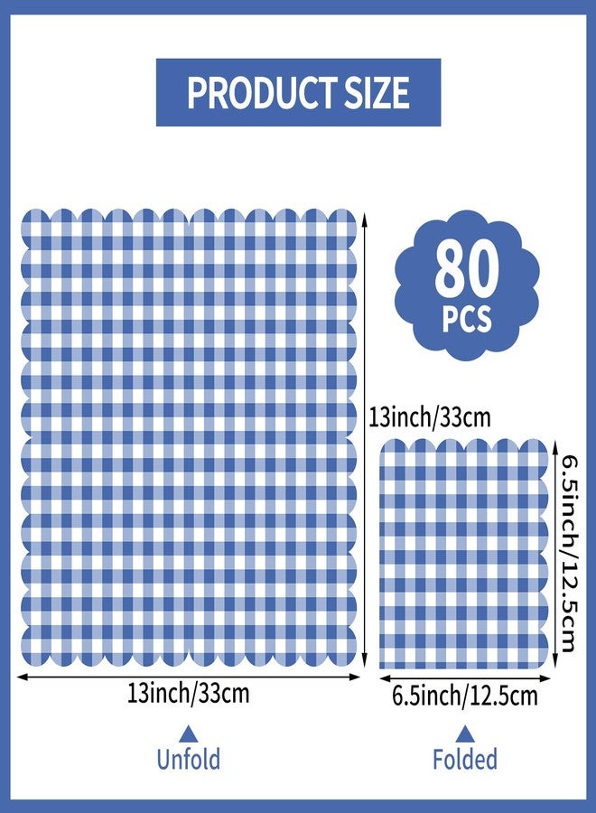 NatNarr 80 Pcs Navy Blue Gingham Paper Napkins 6.5 In Dark Blue and White Paper Napkins Disposable Scalloped Napkin for Baby & Bridal Shower, Wedding, Birthday, Picnic - Image 2
